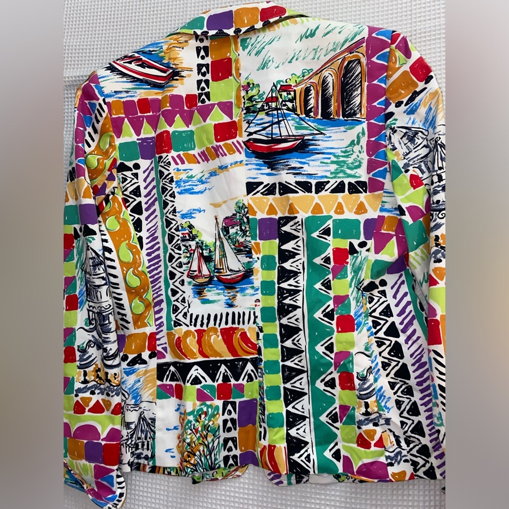 Vintage Harve Benard Blazer Tall 6 Full Zip Colorful Geometric All Over Print - Picture 6 of 8